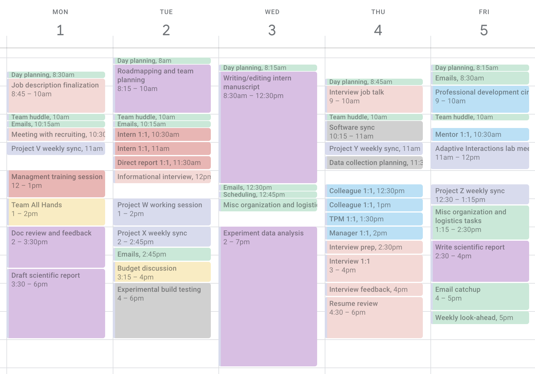 image of calendar with all meetings and heads-down events